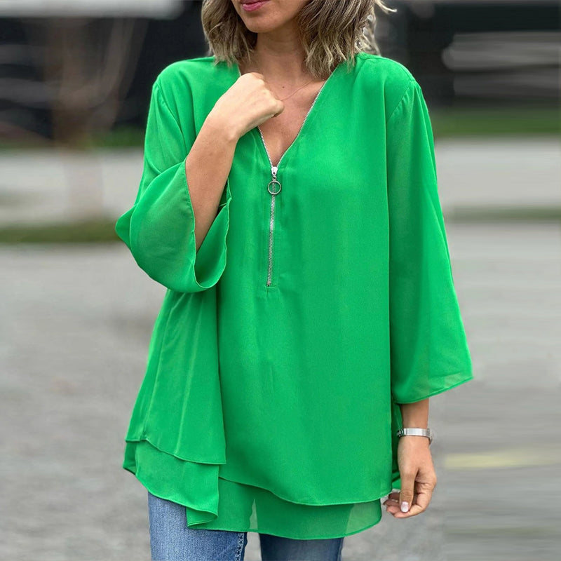 Heidi | V-Neck Flowy Zipped Top