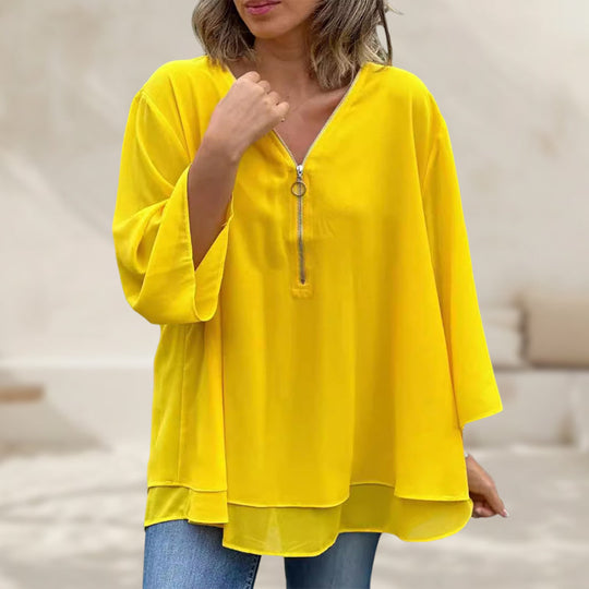 Heidi | V-Neck Flowy Zipped Top