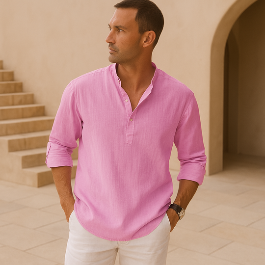 James™ | Linen Effect Cotton Henley Shirt