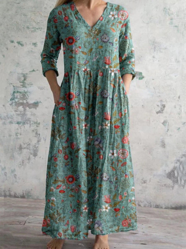 ELISE | MAXI DRESS WITH VINTAGE FLORAL PRINT