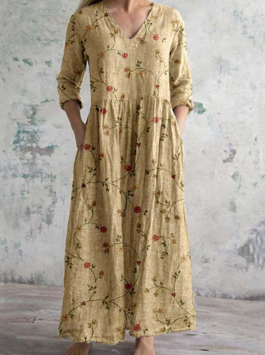 ELISE | MAXI DRESS WITH VINTAGE FLORAL PRINT