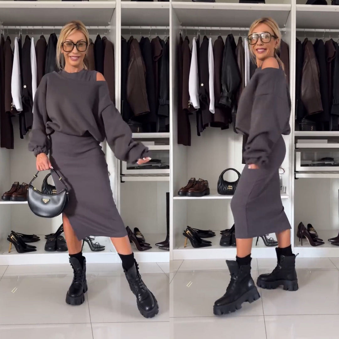 Monic™ |  Set with Cold-Shoulder Top and Midi Skirt