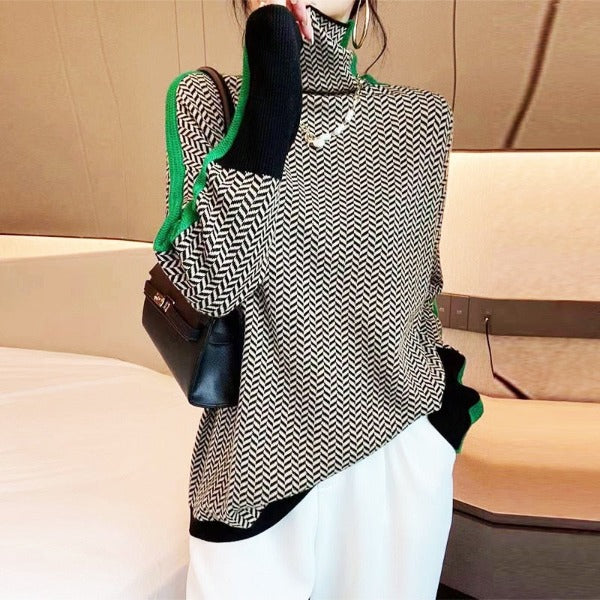 Camille™ | Turtleneck sweater with striking contrast stripes