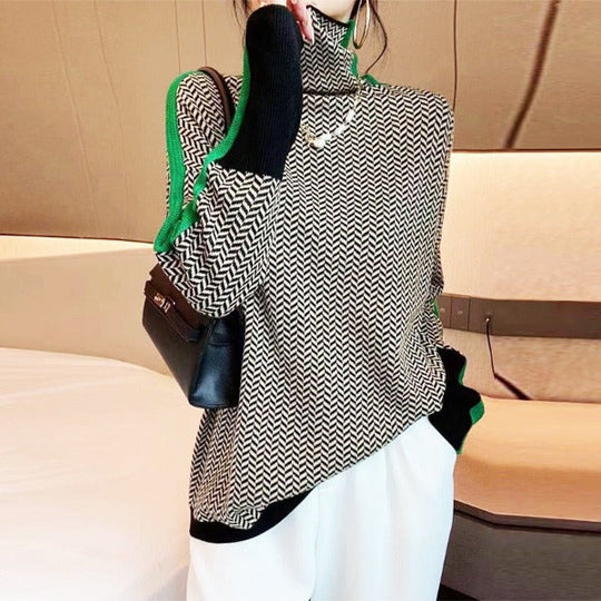 Camille™ | Turtleneck sweater with striking contrast stripes