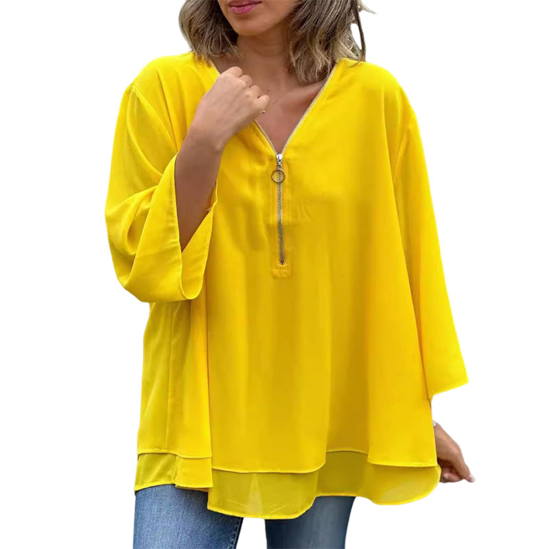 Heidi | V-Neck Flowy Zipped Top