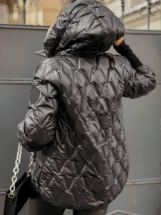 Kaia™ | Diamond Patchwork – Women’s Cotton Hooded Jacket for Autumn & Winter