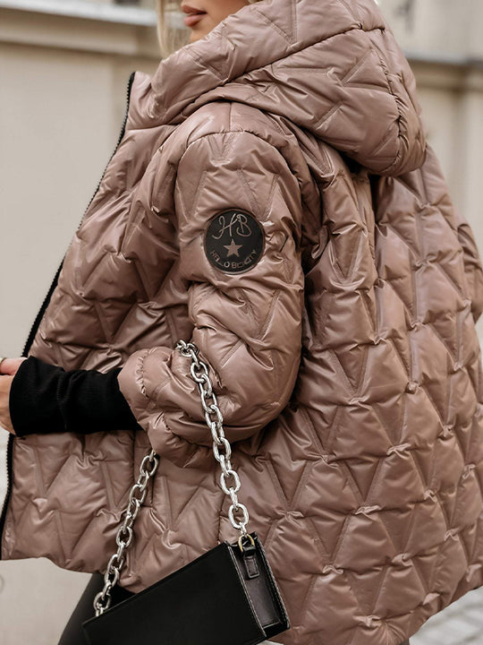 Kaia™ | Diamond Patchwork – Women’s Cotton Hooded Jacket for Autumn & Winter