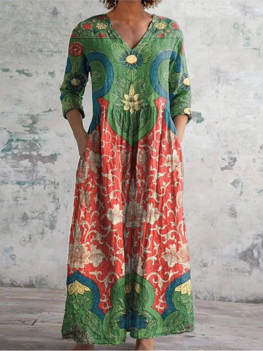 ELISE | MAXI DRESS WITH VINTAGE FLORAL PRINT