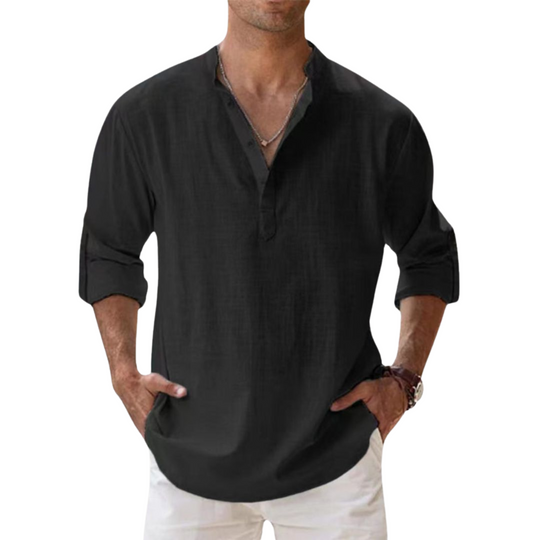James™ | Linen Effect Cotton Henley Shirt