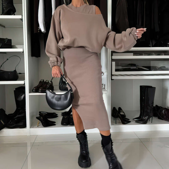 Monic™ |  Set with Cold-Shoulder Top and Midi Skirt